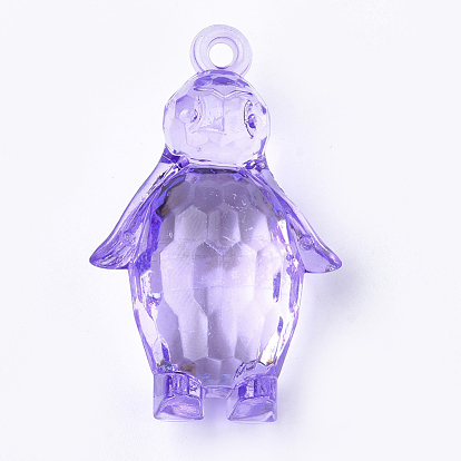 Transparent Acrylic Pendants, Faceted, Penguin