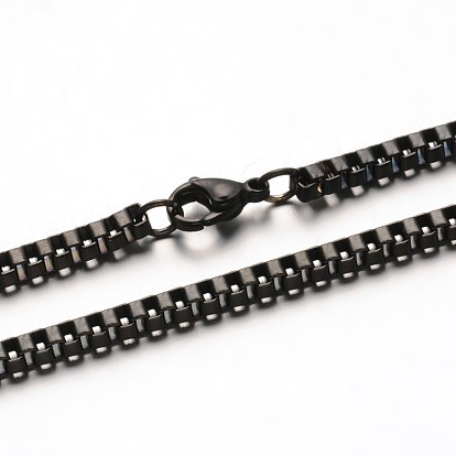 304 Stainless Steel Box Chain Necklaces, with Lobster Clasps, 23.6 inch(60cm), 3mm