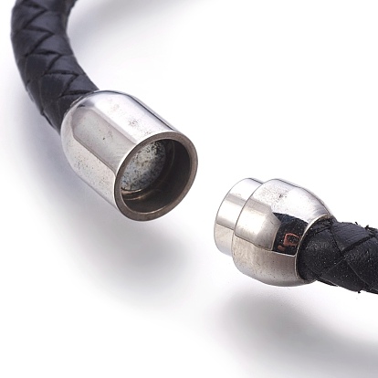Cuir bracelets de corde tressée, avec fermoirs magnétiques en acier inoxydable et perles tubulaires