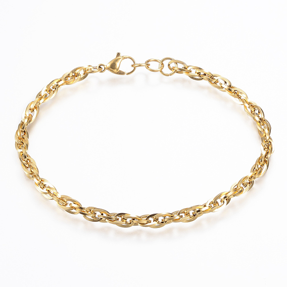 304 Stainless Steel Rope Chain Anklets, with Lobster Clasps