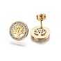 304 Stainless Steel Stud Earrings, with Polymer Clay Rhinestone, Flat Round with Tree of Life