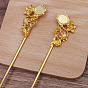 Iron Hair Stick Findings, with Alloy Cabochons Setting, Flower with Fish