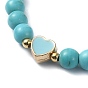 Natural & Synthetic Gemstone Round Beaded Stretch Bracelets, Alloy Enamel Heart Bracelet for Women
