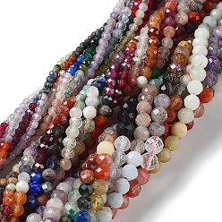 Mixed Gemstone Beads Strands, Round Beads, Faceted