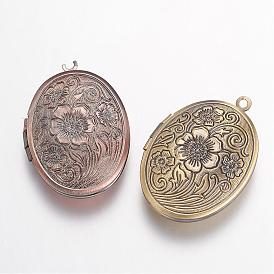 Colgantes medallón de bronce, ovalada con flores