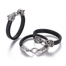 Bracelets cordon cuir tressé, avec 304 accessoires en acier inoxydable, formes mixtes