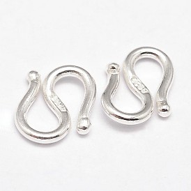 925 Sterling Silver S-Hook Clasps, 8x7.4x1.4mm, Hole: 3.5mm, about 48pcs/20g