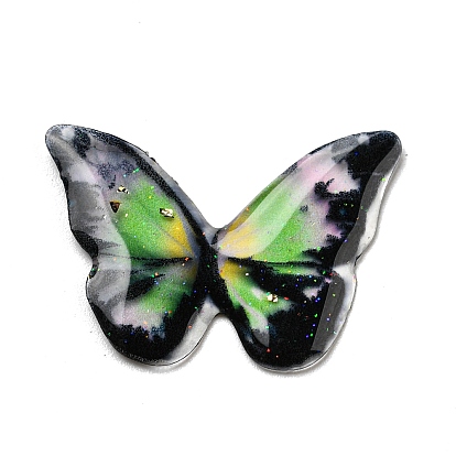 Cabujones de resina epoxi transparente, con polvo del brillo, mariposa