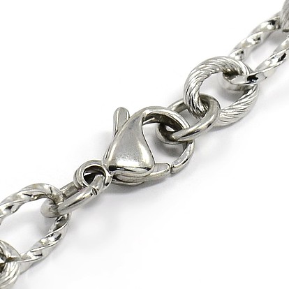 Fashionable 304 Stainless Steel Composite Figaro Cable Chains Bracelets, with Lobster Claw Clasps, 8-1/4 inch (210mm), 7mm