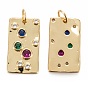 Brass Micro Pave Cubic Zirconia Charms, Long-Lasting Plated, Rectangle