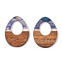 Transparent Resin & Walnut Wood Pendants, Hollow Teardrop Charms