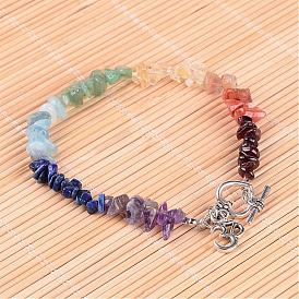 Gemstone Chip Beaded Anklets, with Alloy Toggle Clasps and Tibetan Style Alloy Ohm Pendants, 230mm