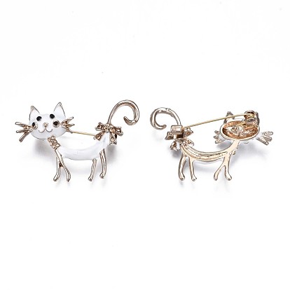 Cat Enamel Pin with Rhinestone, 3D Animal Alloy Brooch Backpack Clothes, Nickel Free & Lead Free, Light Golden