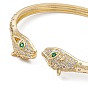 Brazaletes abiertos de serpiente de circonita cúbica verde y transparente, joyas de latón para mujer, sin plomo y cadmio, larga duración plateado