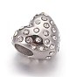 304 Stainless Steel European Style Beads, Large Hole Beads, with Rhinestone, Heart