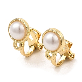 Alloy Clip-on Earring Findings, with Horizontal Loops & Imitation Pearl, for Non-pierced Ears, Half Round