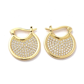 Clear Cubic Zirconia Flat Round Hoop Earrings, Brass Jewelry for Women