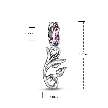 TINYSAND Mother's Day Theme, 925 Sterling Silver Rhinestone European Large Hole Dangle Charms, Mom and Baby with Flower, 22.97x2.26x8.17mm, Hole: 4.24mm