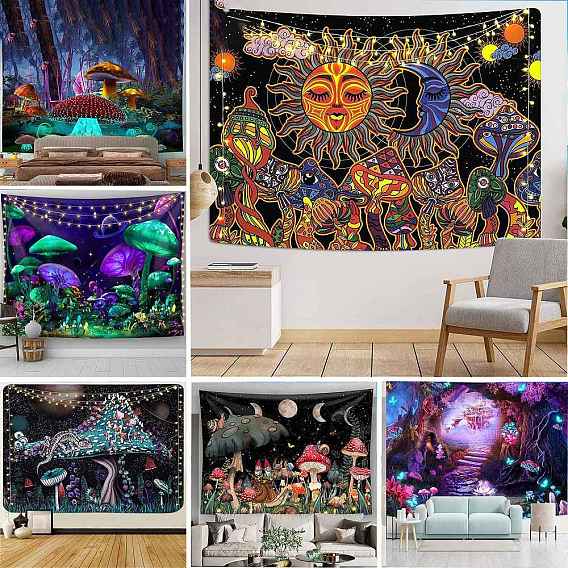 Polyester Mushroom Wall Hanging Tapestry, for Bedroom Living Room Decoration, Rectangle