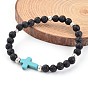 Natural Lava Rock Beaded Stretch Bracelets, with Tibetan Style Bead Spacers and Cross Synthetical Howlite Beads, 53mm