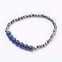 Faceted Non-Magnetic Synthetic Hematite Beads Stretch Bracelets, with Natural Gemstone Beads, Round