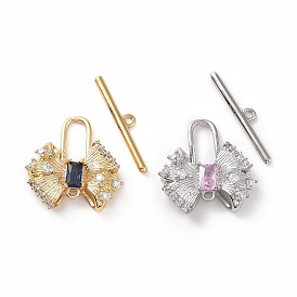 Brass Pave Cubic Zirconia Toggle Clasps, Bowknot