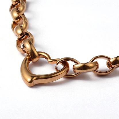 Heart 304 inoxydable colliers à maillons en acier et bracelets ensembles de bijoux, avec fermoir pince de homard, 18.5 pouces (470 mm), 215 mm (8-1/2 pouces)