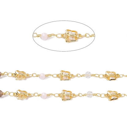 Handmade Eco-friendly Brass Butterfly Link Chain, with Glass Beaded, Real 18K Gold Plated, Lead Free & Cadmium Free, Soldered, with Spool