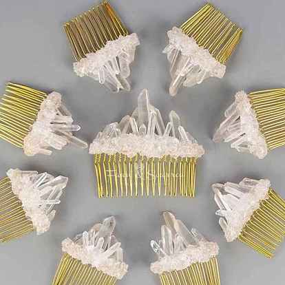 Moon Natural Raw Gemstone Chip Combs. with Alloy Findings, Hair Accessories for Woman Girls