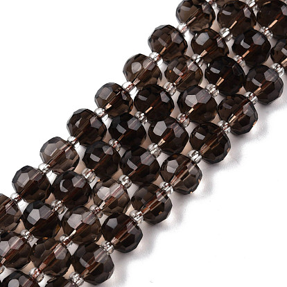 Natural Smoky Quartz Beads Strands, with Seed Beads, Faceted, Rondelle