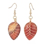 4 Pairs 4 Color Natural Dyed Banded Agate/Striped Agate Teardrop Dangle Earrings, Brass Wire Wrap Drop Earrings for Women