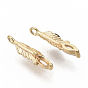Brass Micro Pave Clear Cubic Zirconia Charms, Nickel Free, Real 18K Gold Plated, Feather