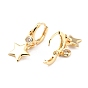 Brass Micro Pave Cubic Zirconia Hoop Earrings, Long-Lasting Plated, Star, Real 18K Gold Plated
