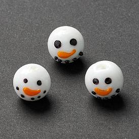 Handmade Lampwork Beads, for Chistmas, Round Snowman Head