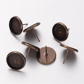 Brass Stud Earring Settings, Lead Free and Cadmium Free and Nickel Free, 12x14mm, Tray: 12mm