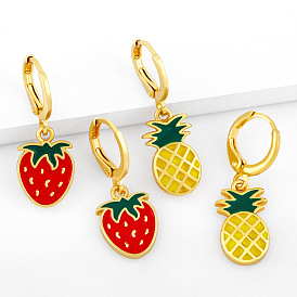 Cute Tropical Fruit Earrings - Banana, Strawberry, Watermelon - Glass Ear Drops.