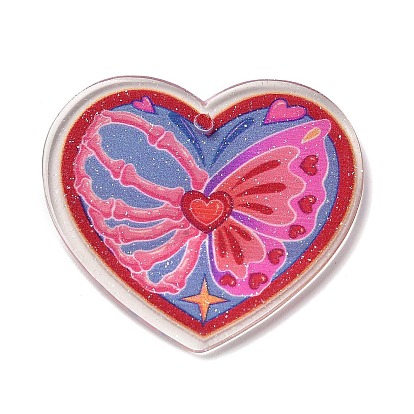 Valentine's Day Transparent Printed Acrylic Pendants, Heart Charm