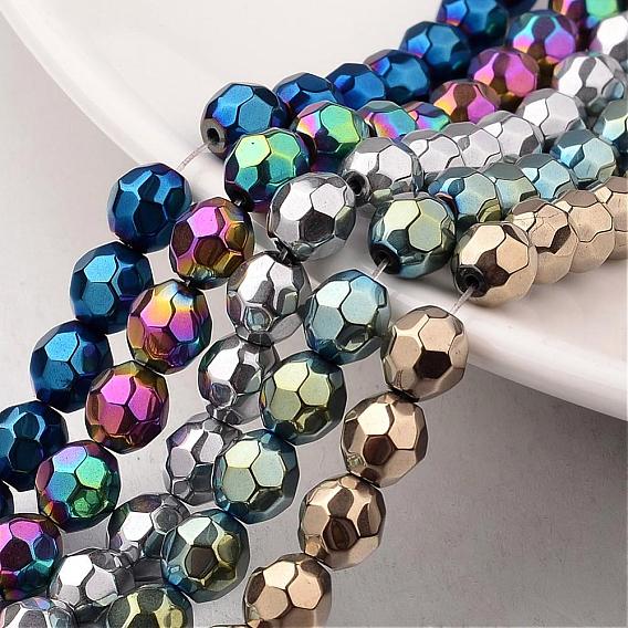 Electroplate Non-magnetic Synthetic Hematite Bead Strands, Faceted, Round, 8x8mm, Hole: 1mm, about 49pcs/strand, 15.7 inch
