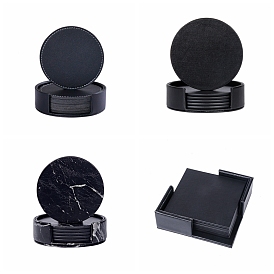 Imitation Leather Cup Mats, Square/Round Coasters, Black