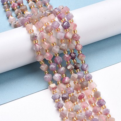 Tourmaline naturelle des perles brins, avec des perles de rocaille, facette, perles de cube en diagonale