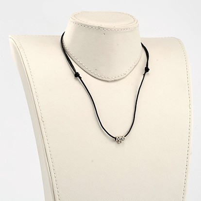 Adjustable Cowhide Leather Cord Pendant Necklaces, with Alloy Findings, Antique Silver, 18.5 inch