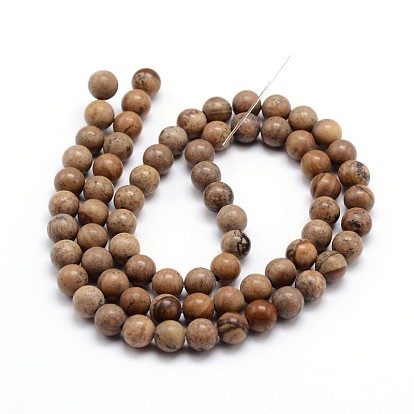 Jaspe imagen natural hebras de perlas ronda