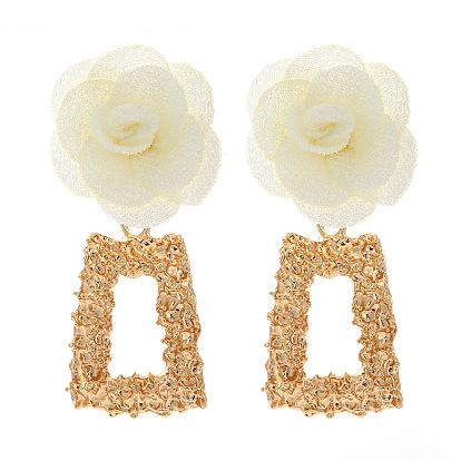 Boho Lace Flower Earrings with Multi-layer Chiffon, Trendy Ear Cuffs for Women