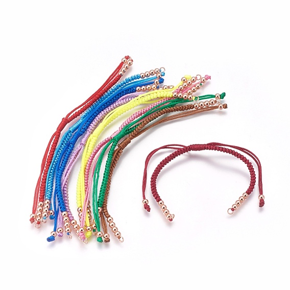 Nylon Cord Braided Bead Bracelets Making, with Brass Beads, Long-Lasting Plated, Real Rose Gold Plated