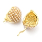 Rack Plating Brass Round Dome Hoop Earrings with Plastic Pearl Beaded, Lead Free & Cadmium Free