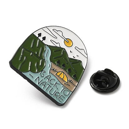 Tema de camping al aire libre con pin esmaltado con la palabra "Volver a la naturaleza", Broche de aleación de zinc negro para ropa mochila.