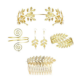 Chic Metal Leaf Pearl Hair Comb with Music Note Arm Cuff Set for Stylish Western Bride