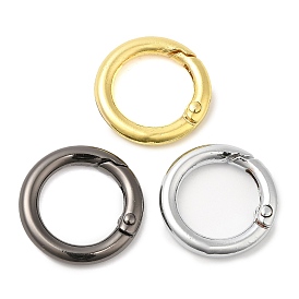 Rack Plating Brass Spring Gate Rings, Round Ring, Lead Free & Cadmium Free, Long-Lasting Plated