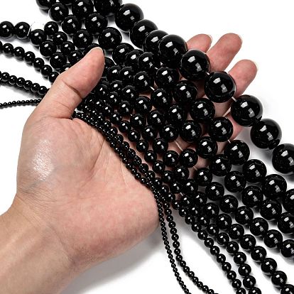 Natural Black Onyx Round Beads Strands, Grade A