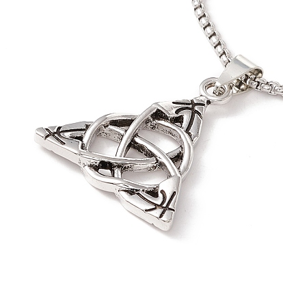 Alloy Trinity Knot Pendant Necklace with 201 Stainless Steel Box Chains, Gothic Jewelry for Men Women